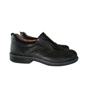 Ecco Men Slip On Loafer Dress Shoes Brown Leather Round Toe Stitching 44